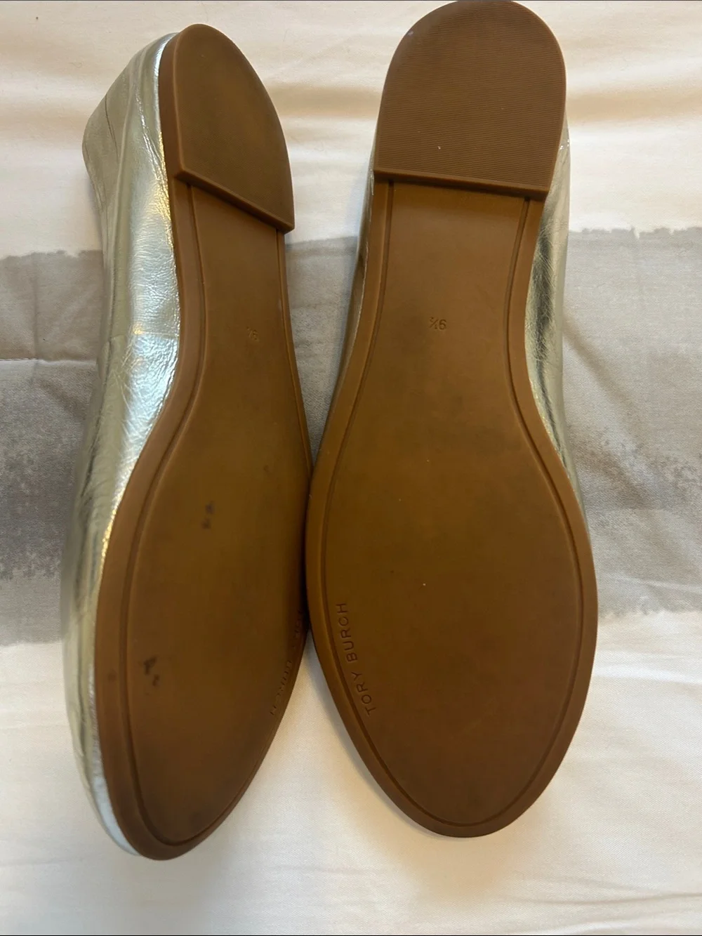 Tory Burch Metallic Silver Emelyn Logo Ballet Flats